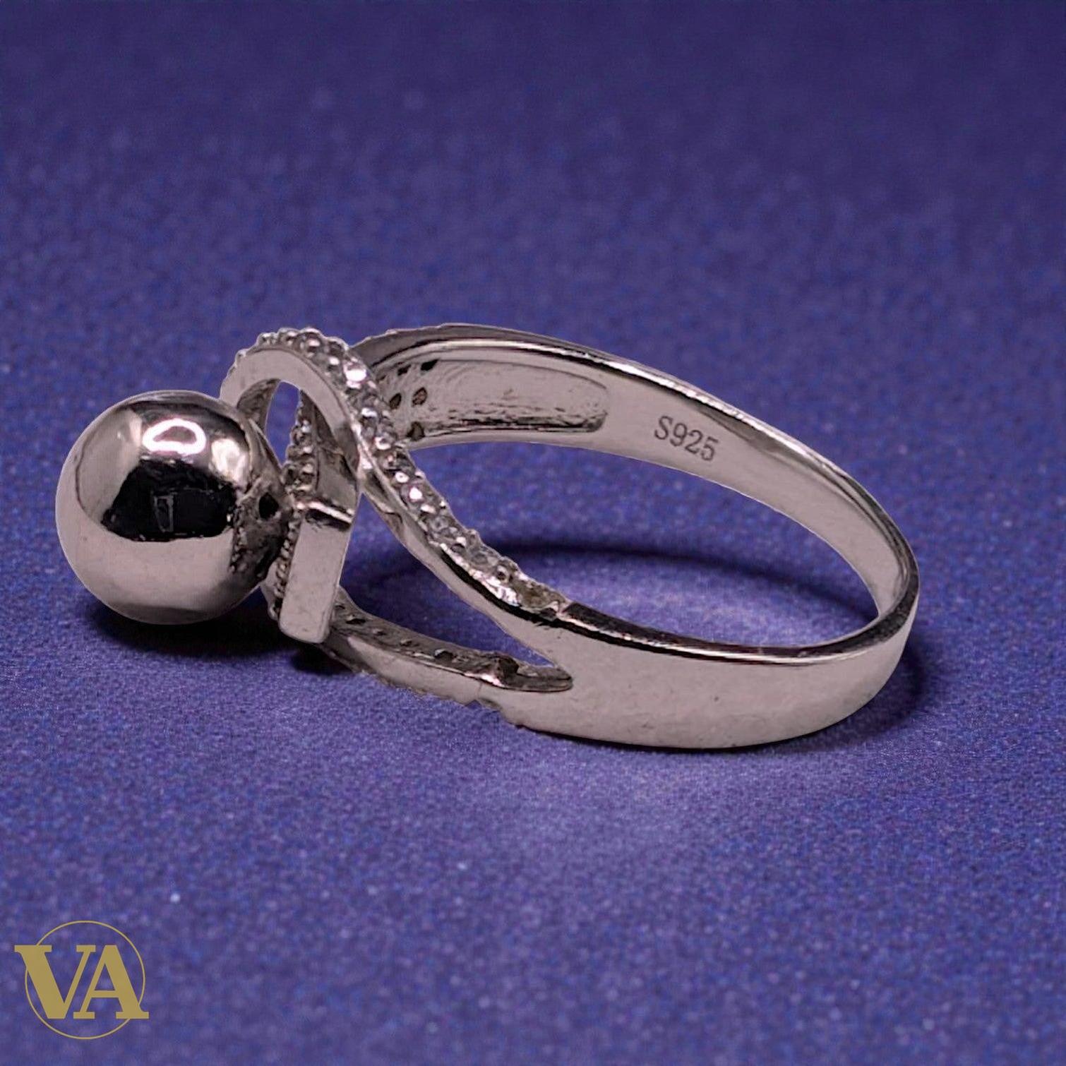 Bague Femme Argent 925 Boule Oxydes de Zirconium - Design Moderne