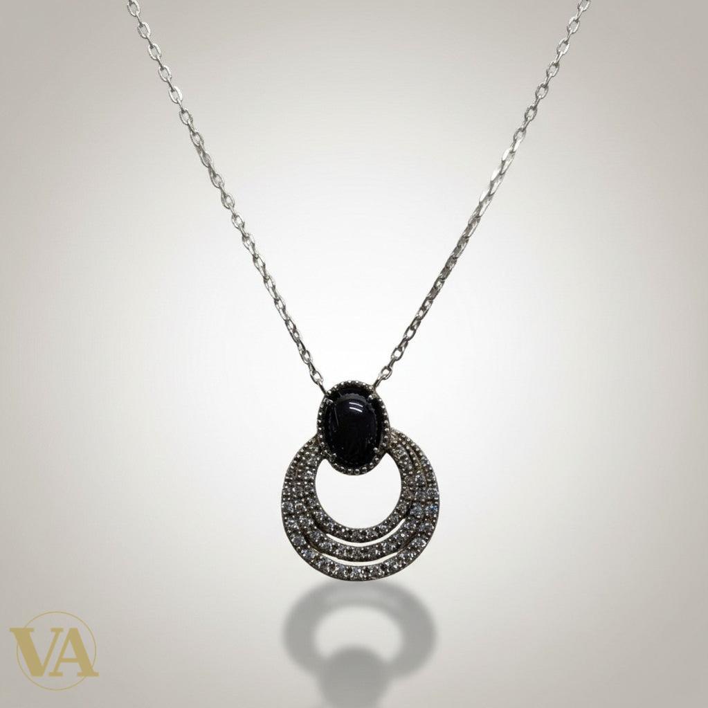 Collier Femme Onyx Argent 925 — Pendentif Cercles Pavé Zircons Art Déco | Bijoux Vindicta