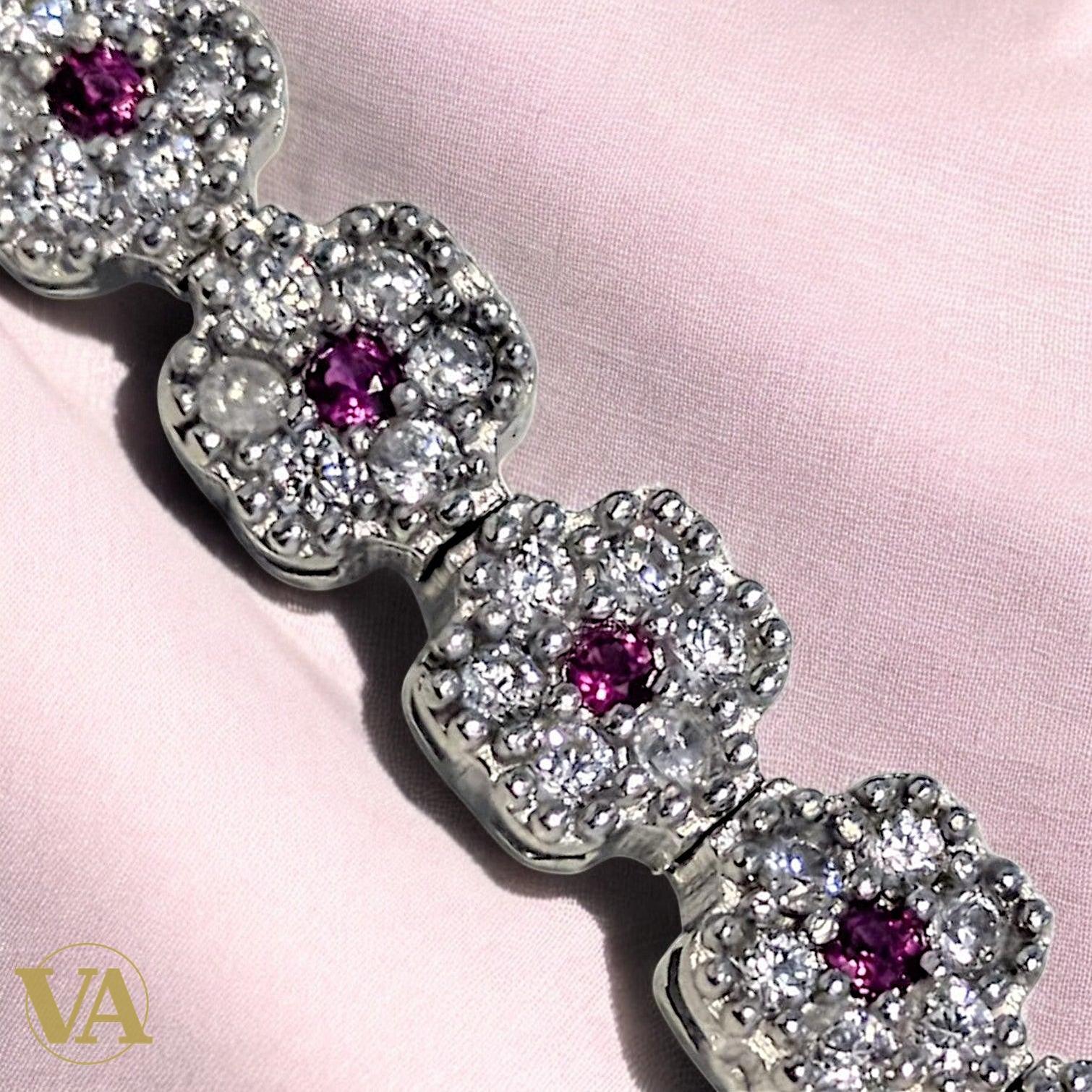 Bracelet Femme Argent 925 Oxydes Roses Vintage