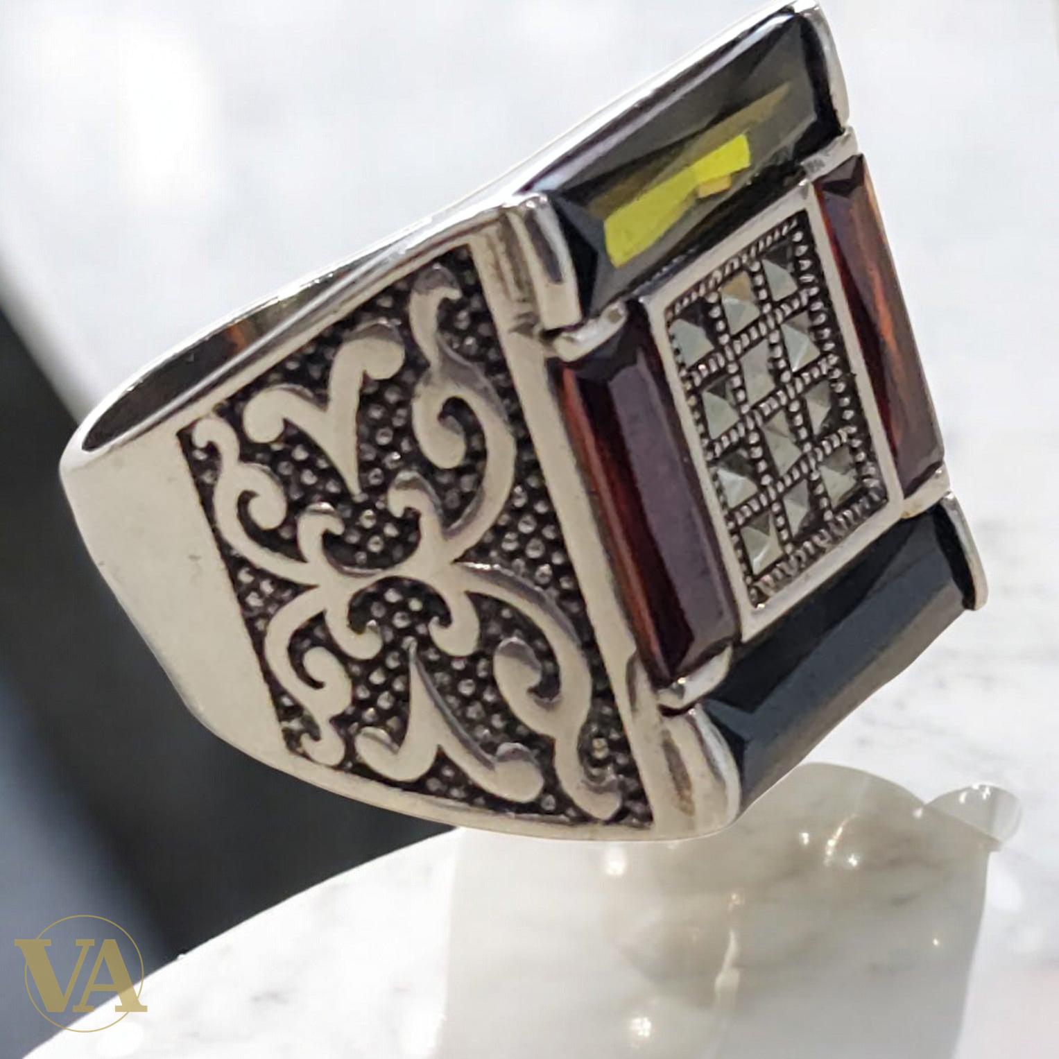 Bague homme argent 925 multigemmes