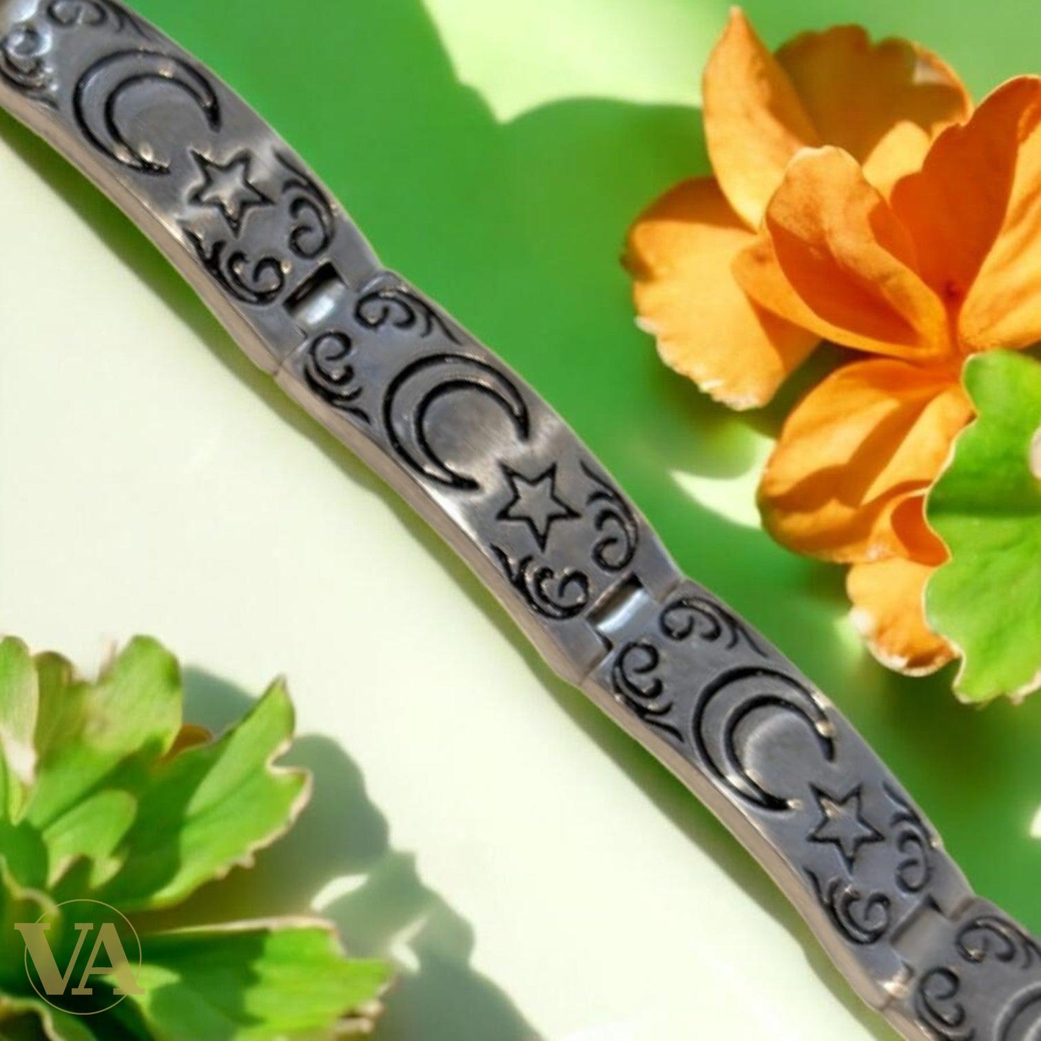 Bracelet Homme Argent 925 – Motifs Croissant & Étoile 7,2 mm