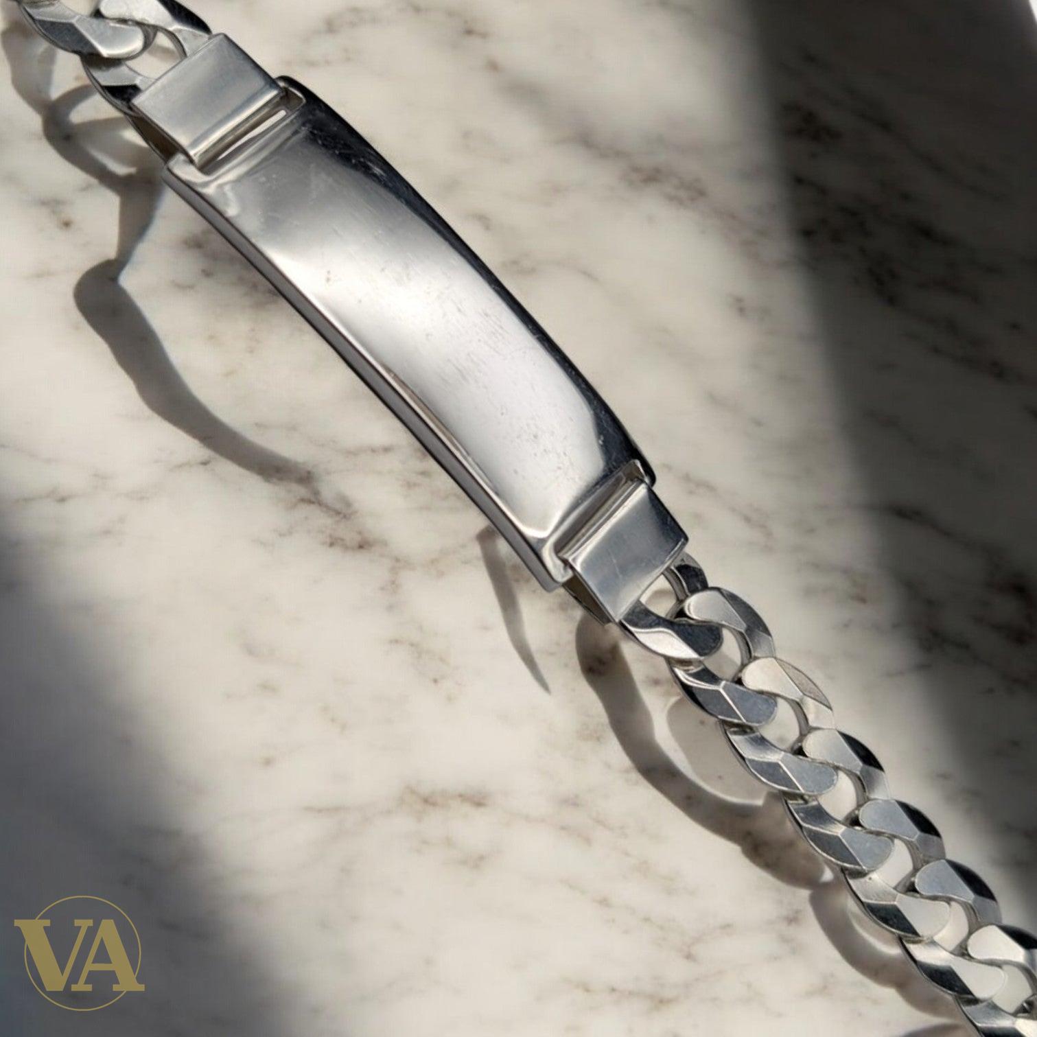 Bracelet Homme Argent 925 – Gourmette & Plaque 40 mm