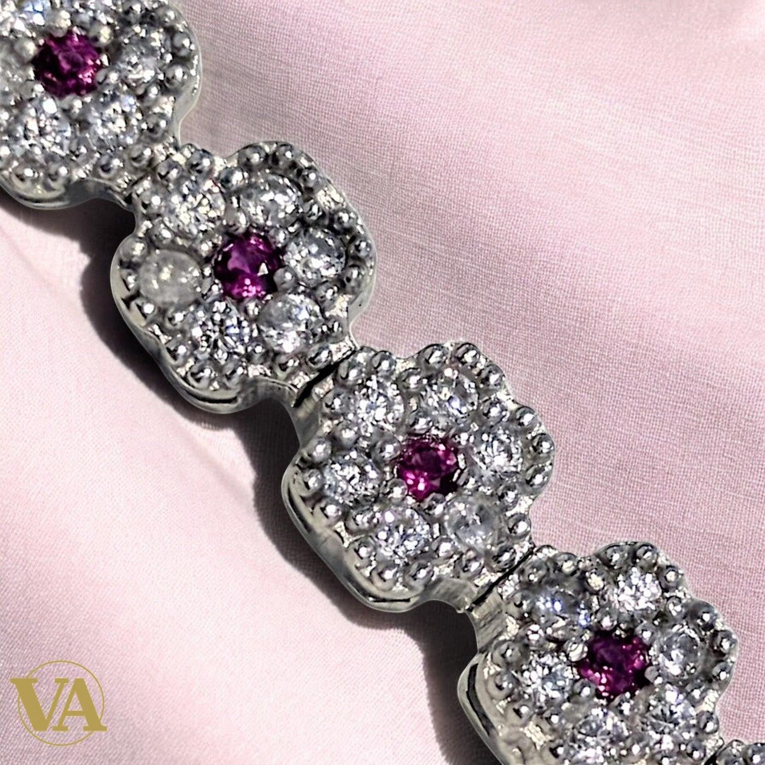 Bracelet Femme Argent 925 Oxydes Roses Vintage | Bijoux Vindicta