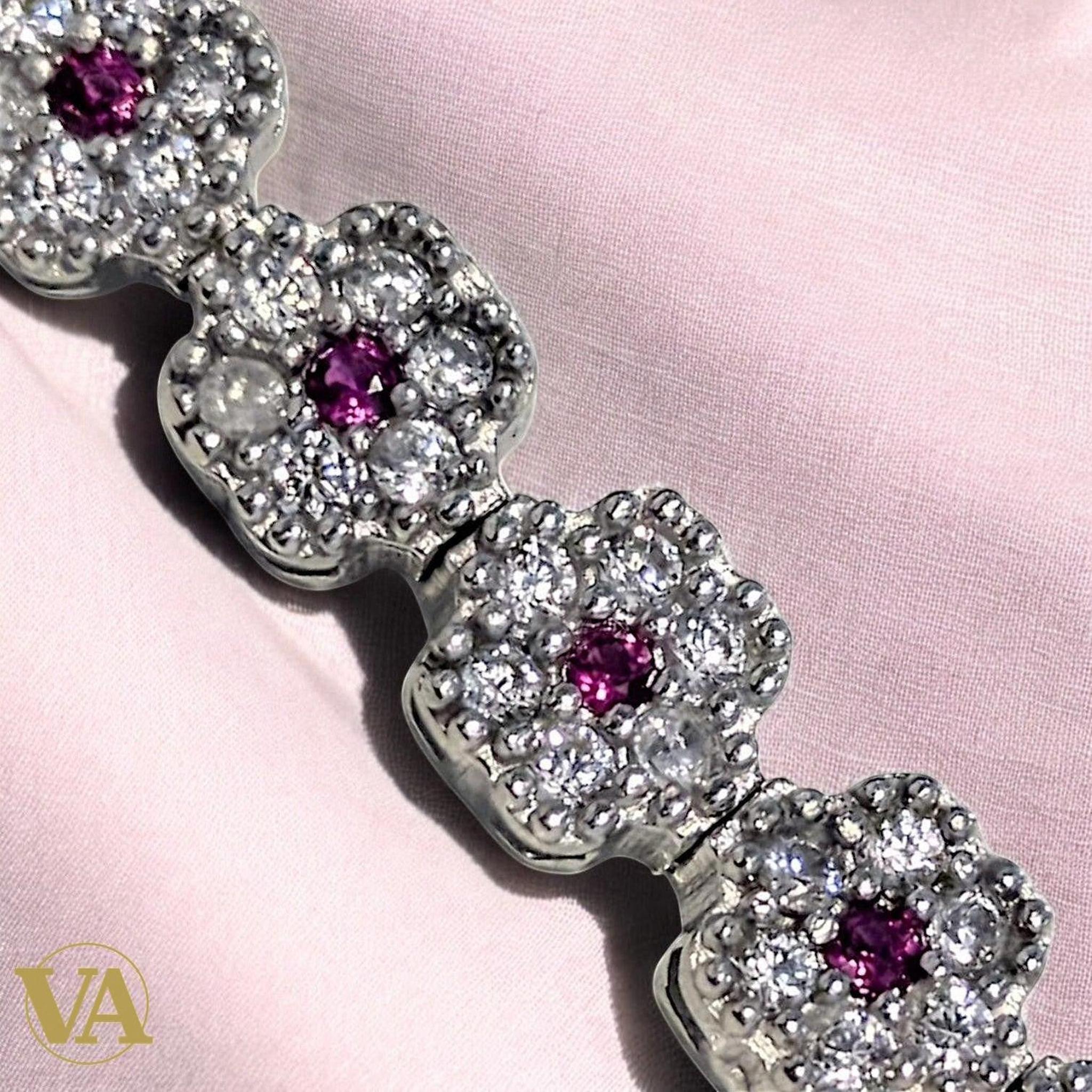 Bracelet Femme Argent 925 Oxydes Roses Vintage | Bijoux Vindicta