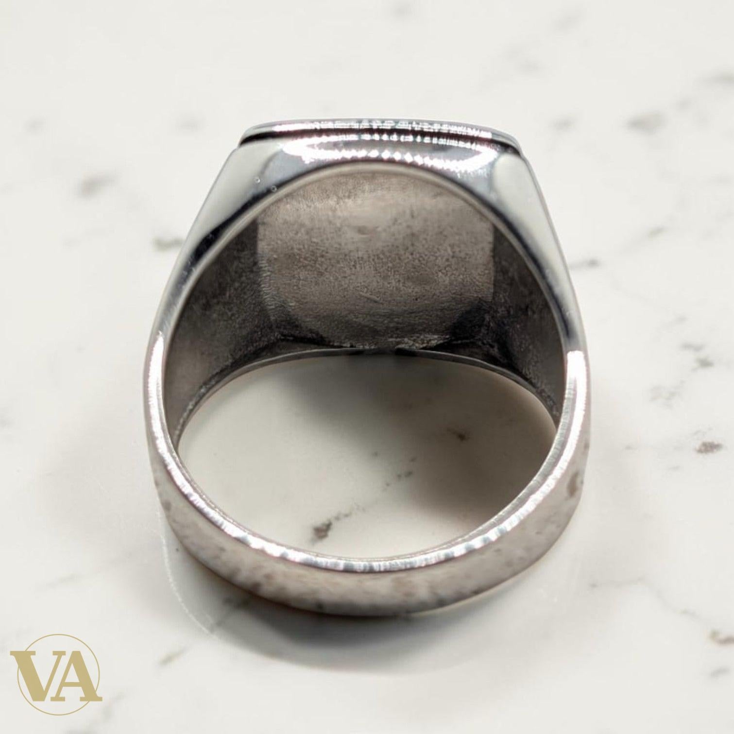 Chevalière Homme Argent 925 Nacre Grise Motif Méandre Grec-Vindicta : Bijoux Argent 925 Massif, Luxe et Héritage