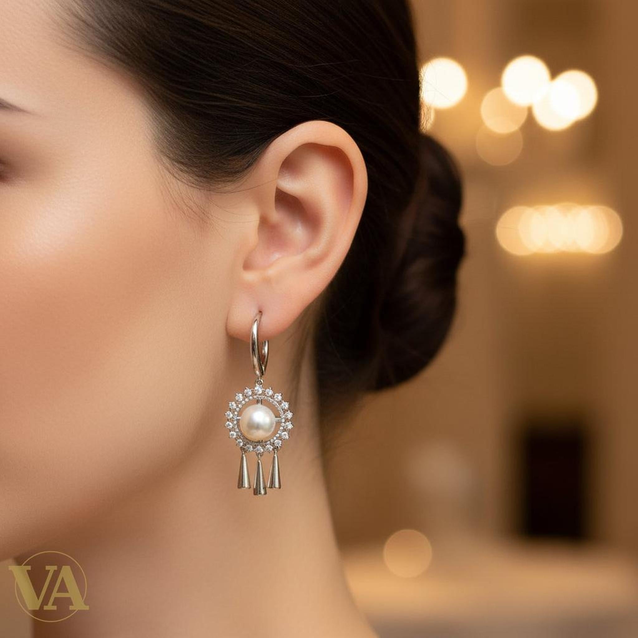 Boucles d’oreilles femme en argent 925, perles & oxydes de zirconium – Motif floral | Bijoux Vindicta