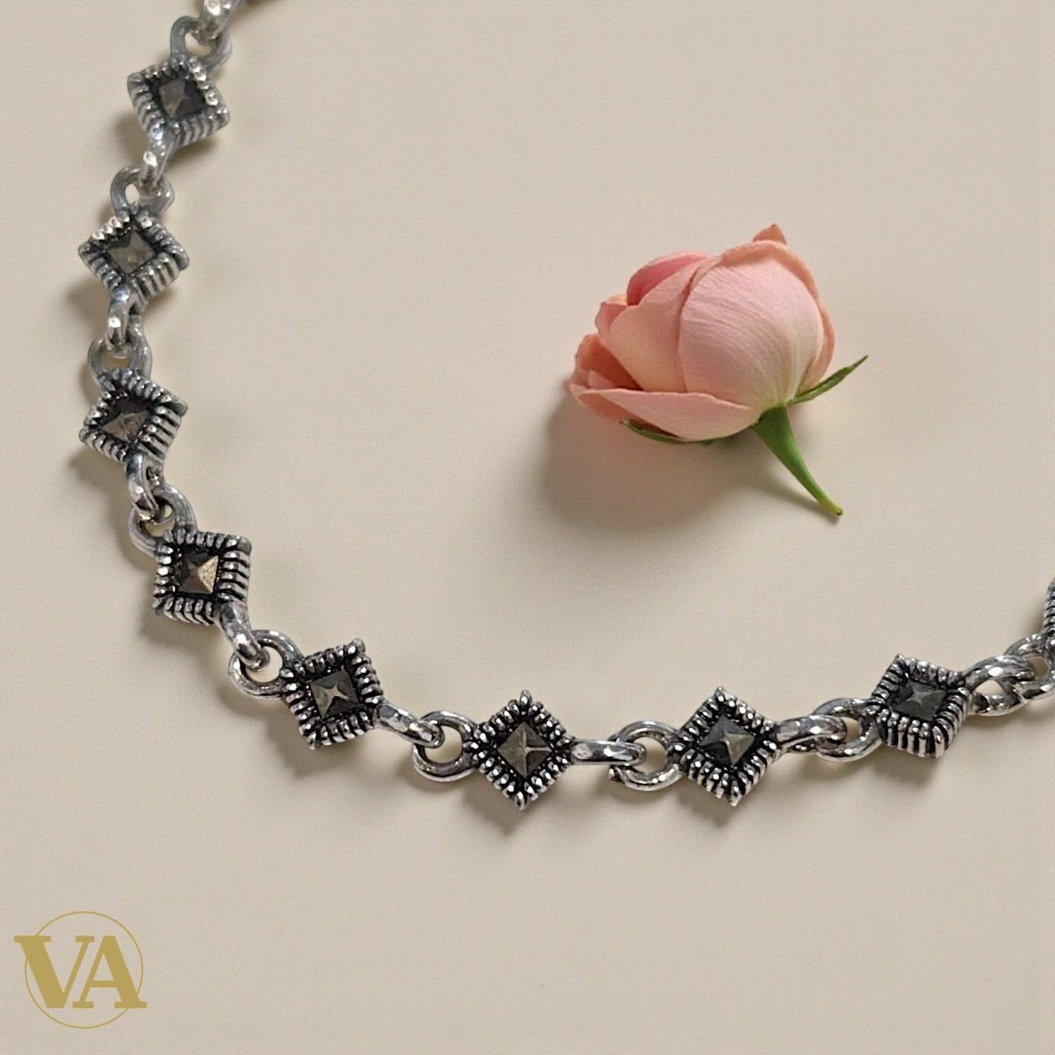 Bracelet Femme Argent 925 Losanges Marcassite Vintage