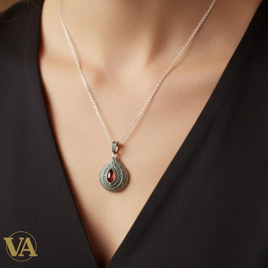 Collier Femme Cornaline Marcassite Argent 925 - Pendentif Art Déco Vintage | Bijoux Vindicta