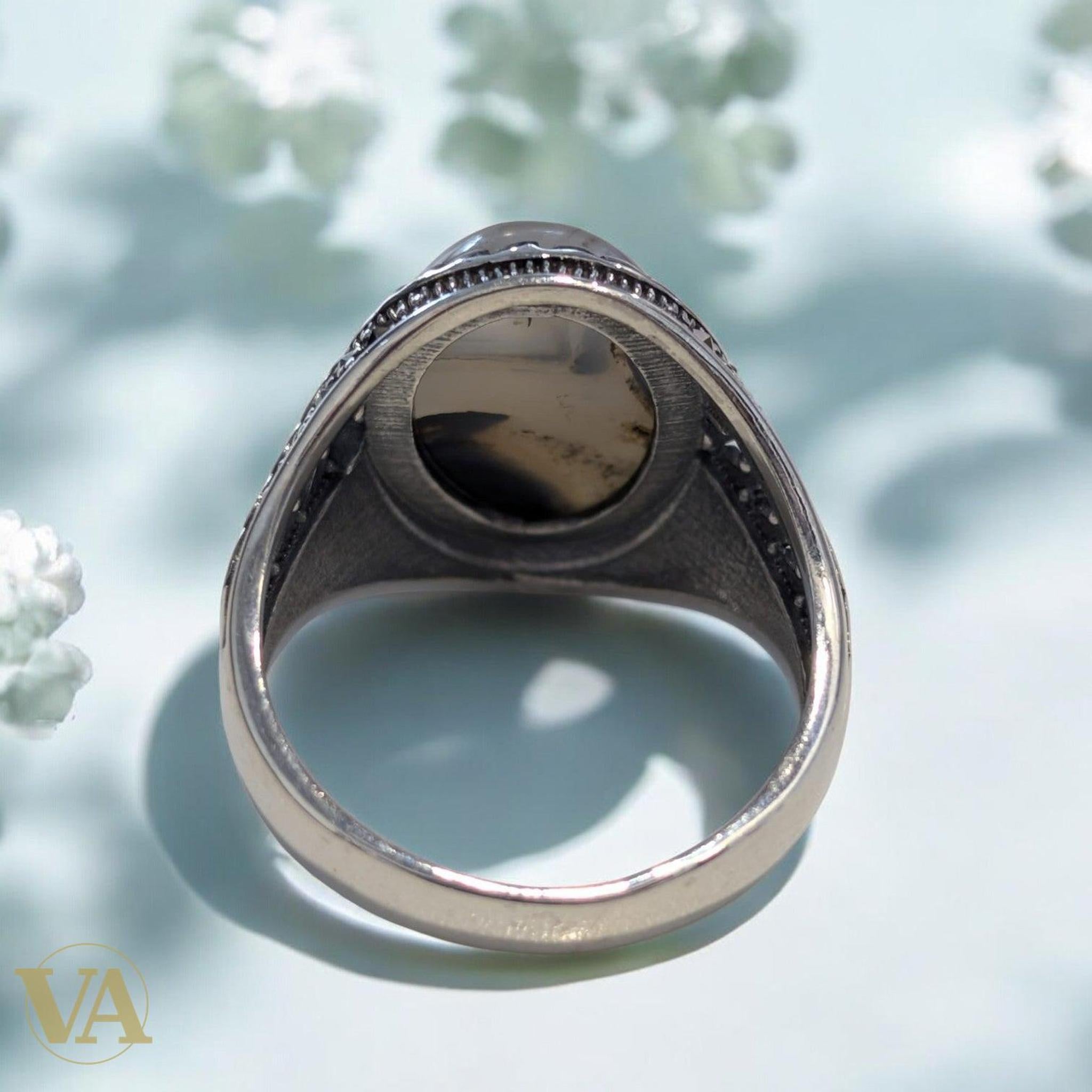 Bague Homme Argent 925 – Agate Naturelle Ovale - Argent 925 - Vindicta