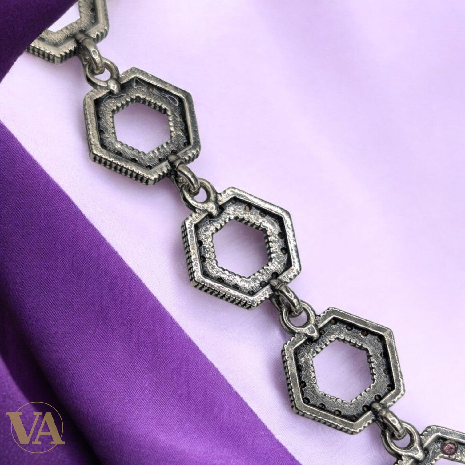 Bracelet Femme Argent 925 Hexagones Oxydes Roses