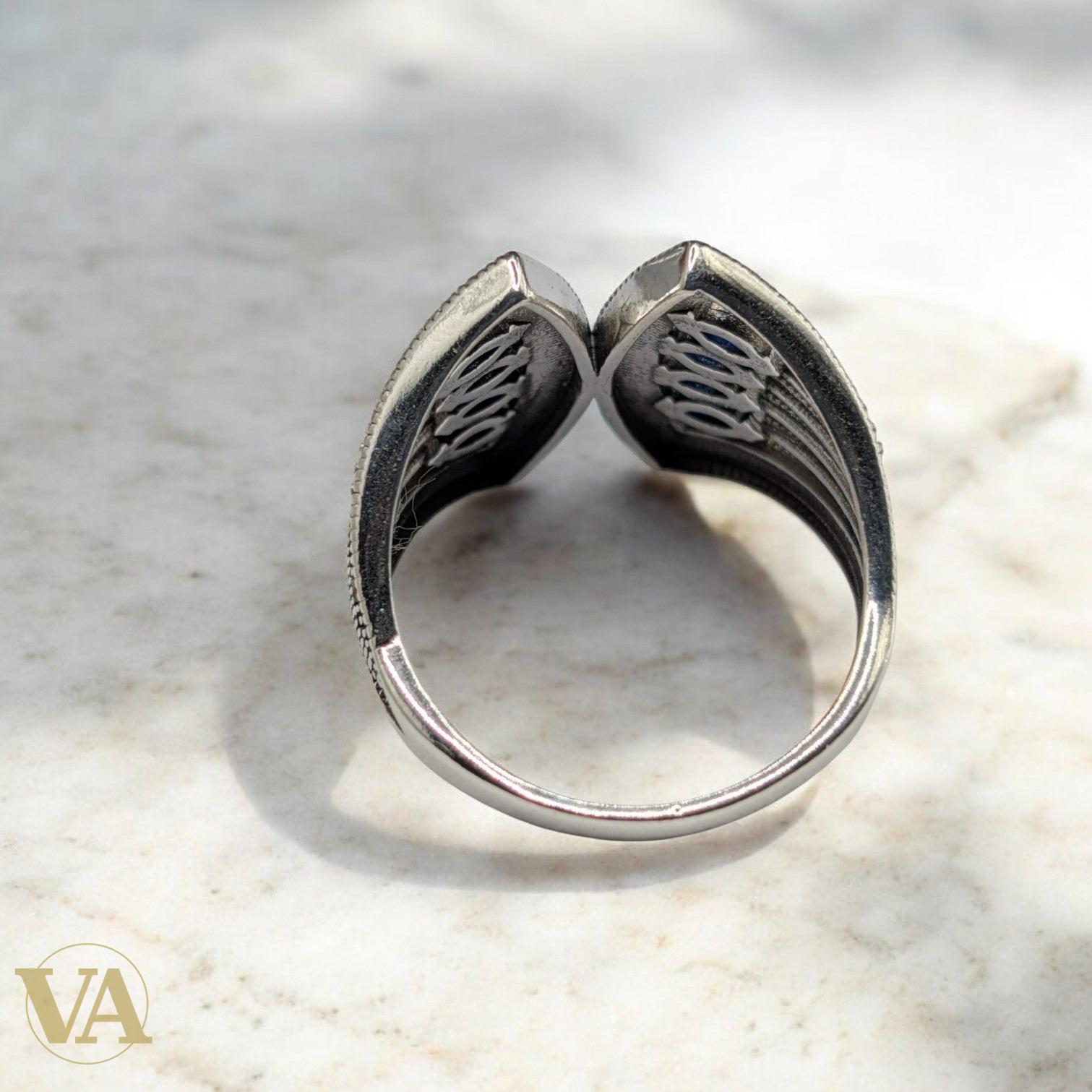 Bague Femme en Argent 925 – Design ouvert, pierres bleues & marcassite