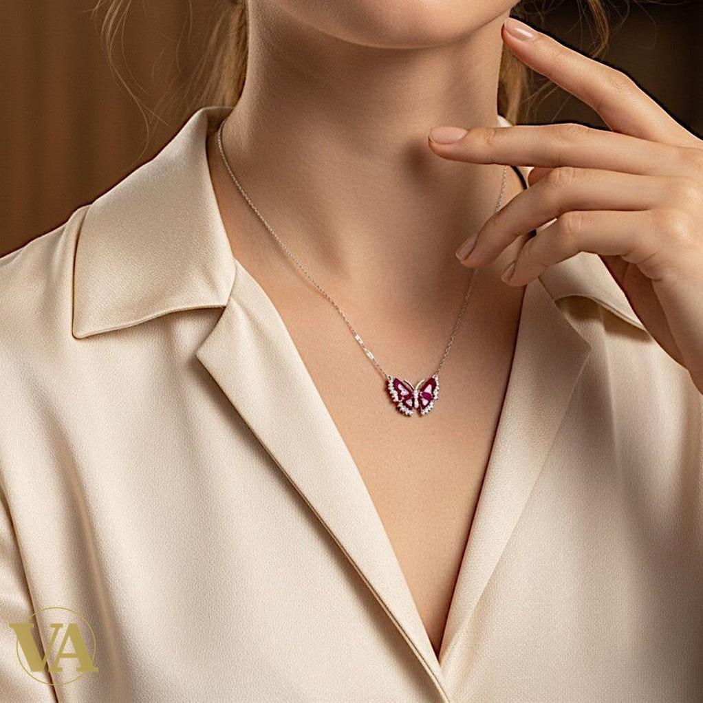 Collier Papillon Argent 925 — Zircons Rouges et Blancs