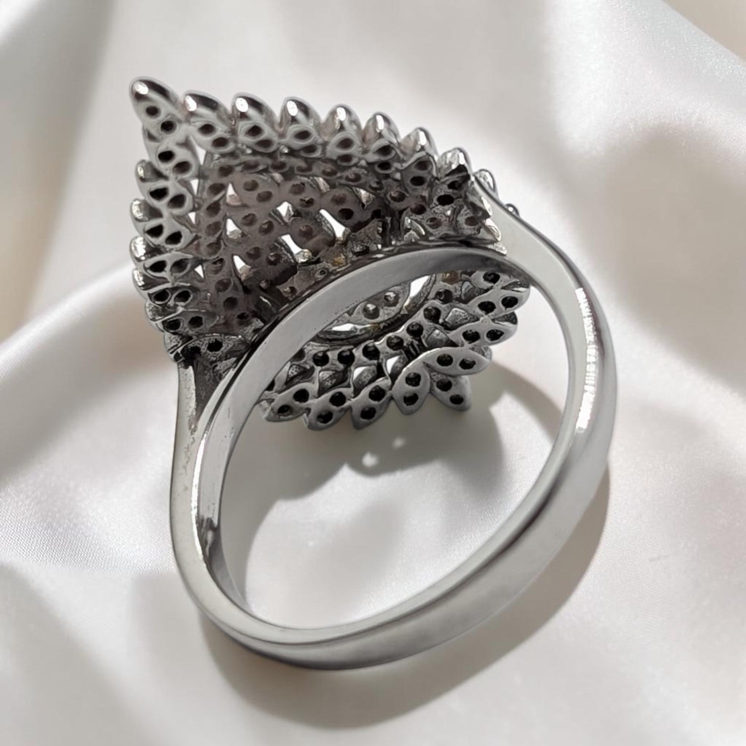 Bague Femme Argent 925 Goutte Pavé Zircons Pétales Bicolore
