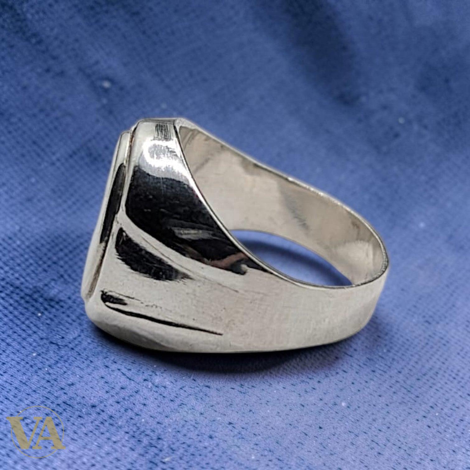 Chevalière Homme Argent 925 Plateau Ovale Bande Diagonale | Bijoux Vindicta