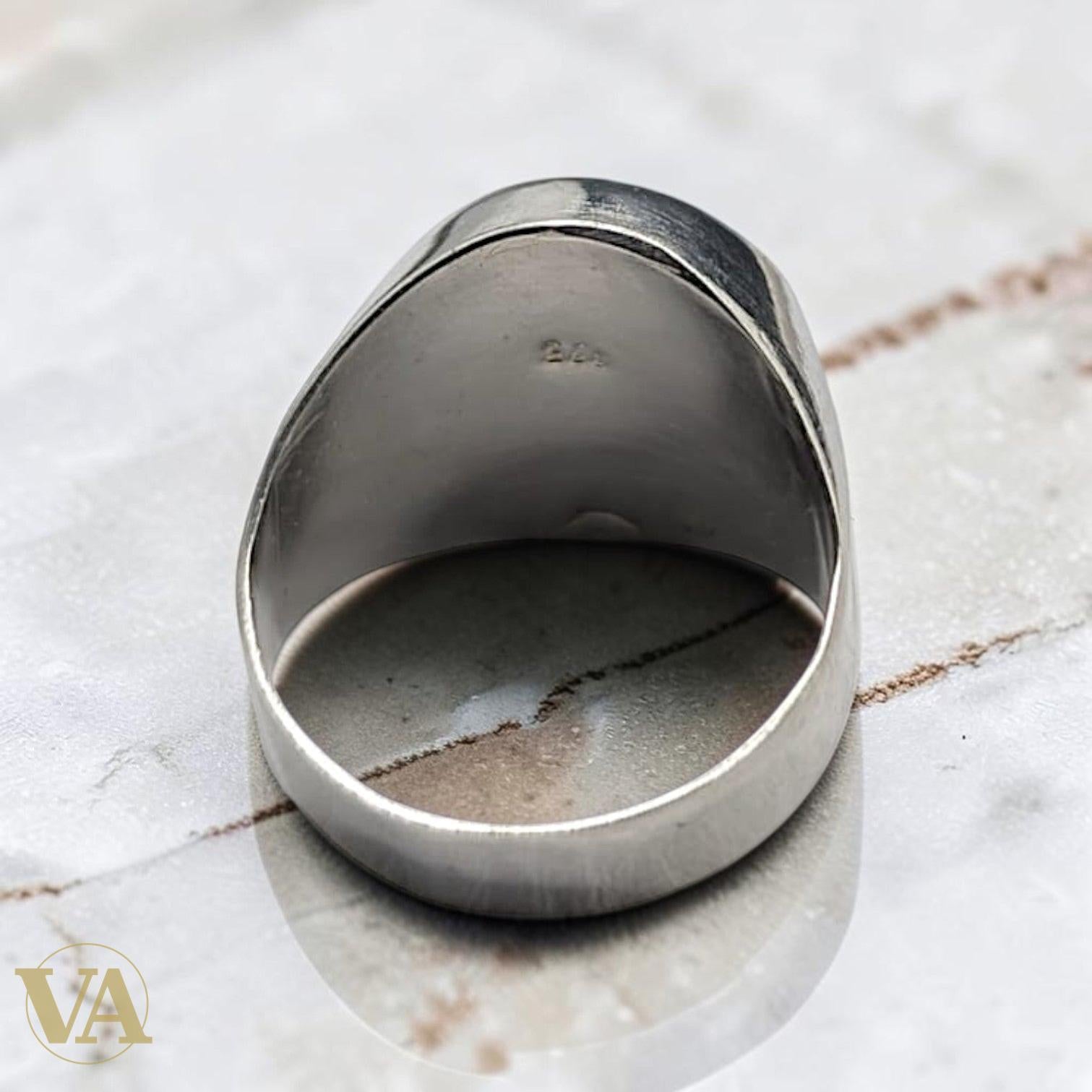Chevalière Homme Argent 925 Plateau Ovale Bande Diagonale | Bijoux Vindicta