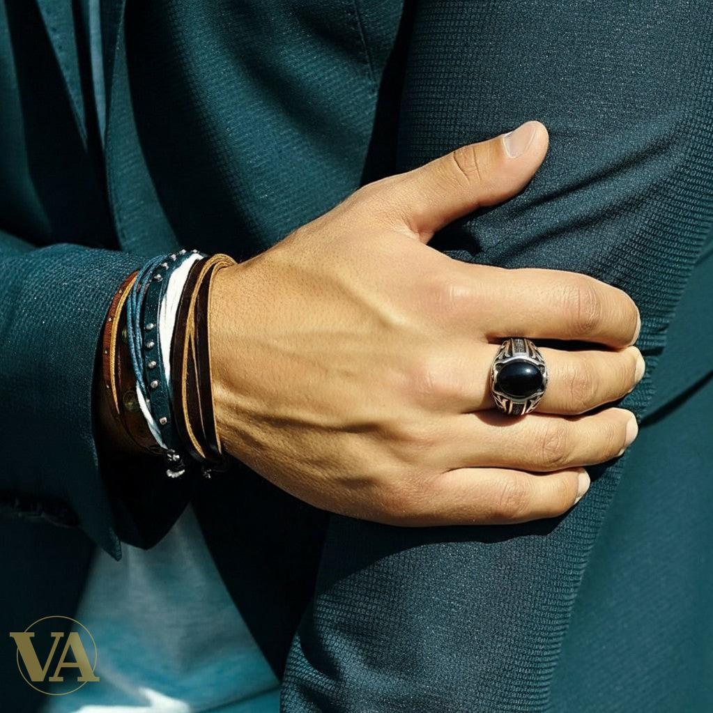 Bague homme argent 925 avec onyx noir
