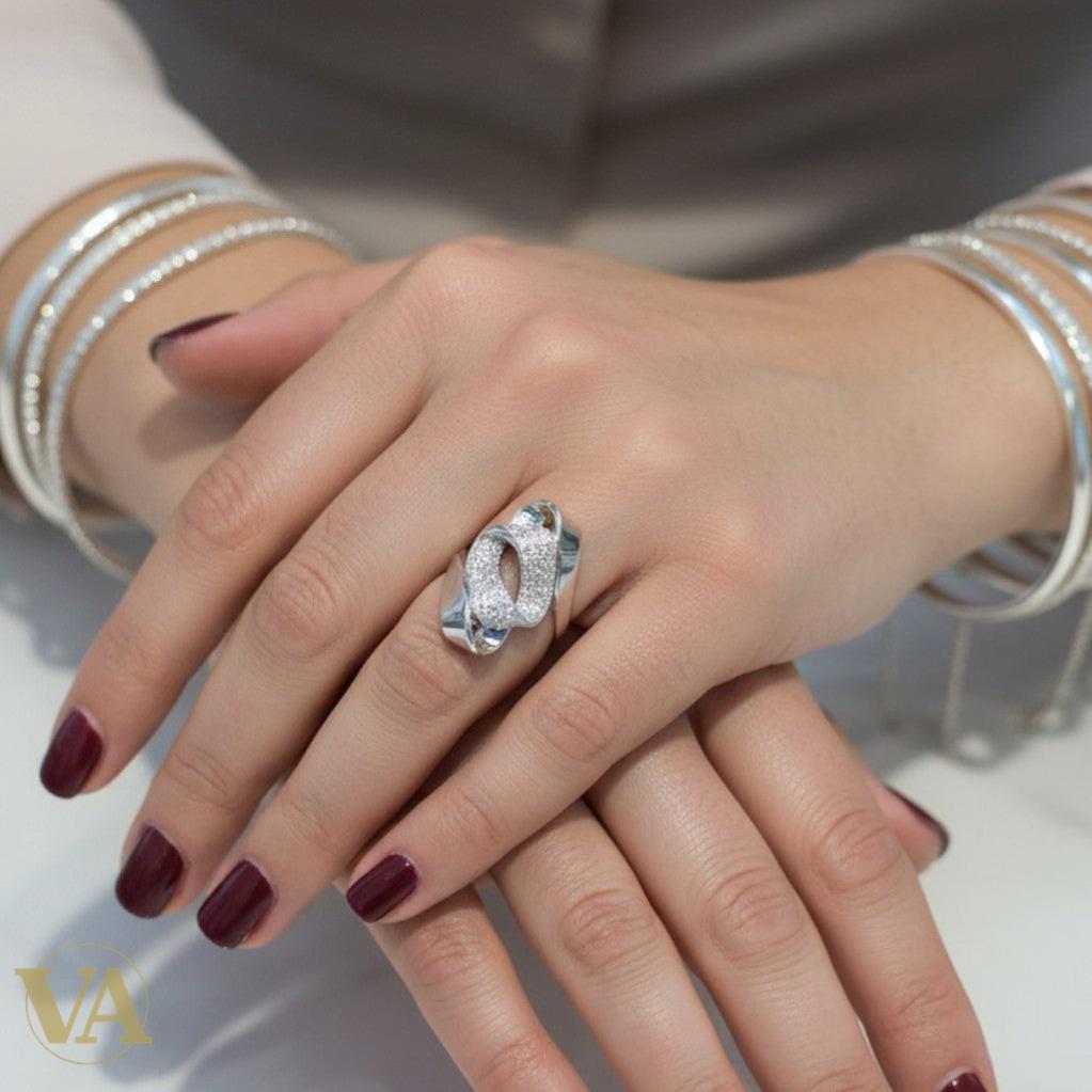 Bague Femme Argent 925 Zircon – Design Moderne & Pavage Étincelant