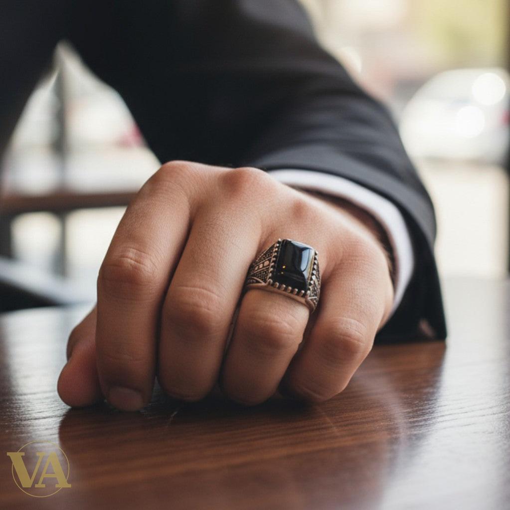 Bague Homme Argent 925 Agate Rubanée – Élégance & Harmonie