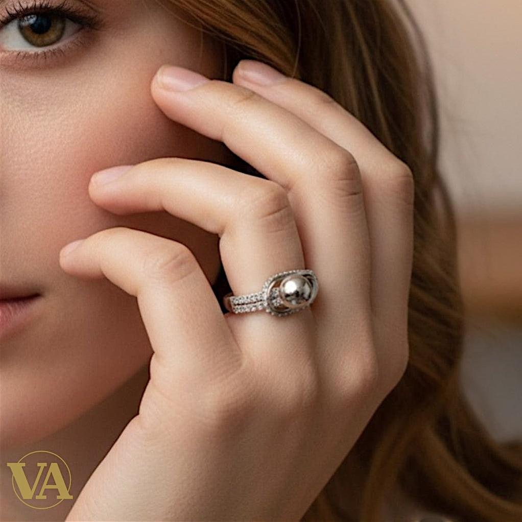 Bague Femme Argent 925 Boule Oxydes de Zirconium - Design Moderne