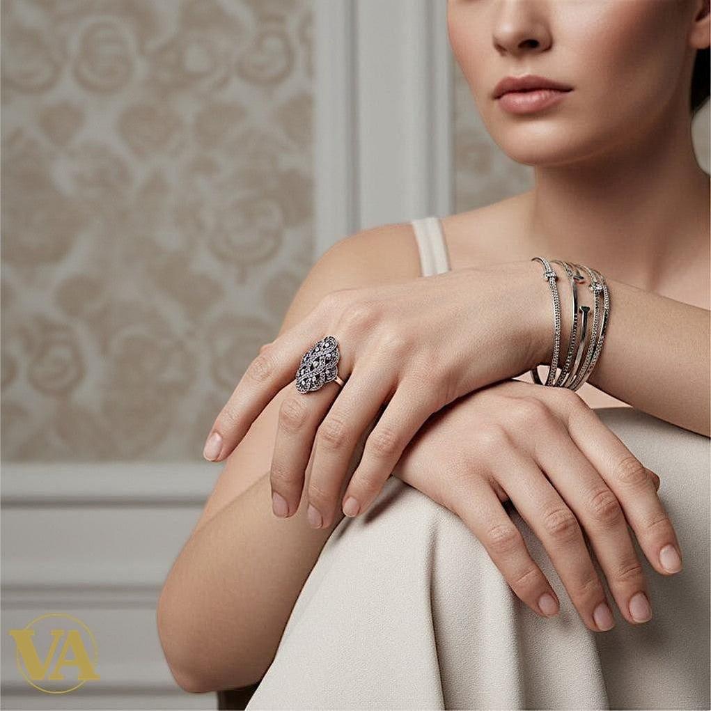 Bague femme arabesque en argent 925, améthyste & marcassite | Bijoux Vindicta