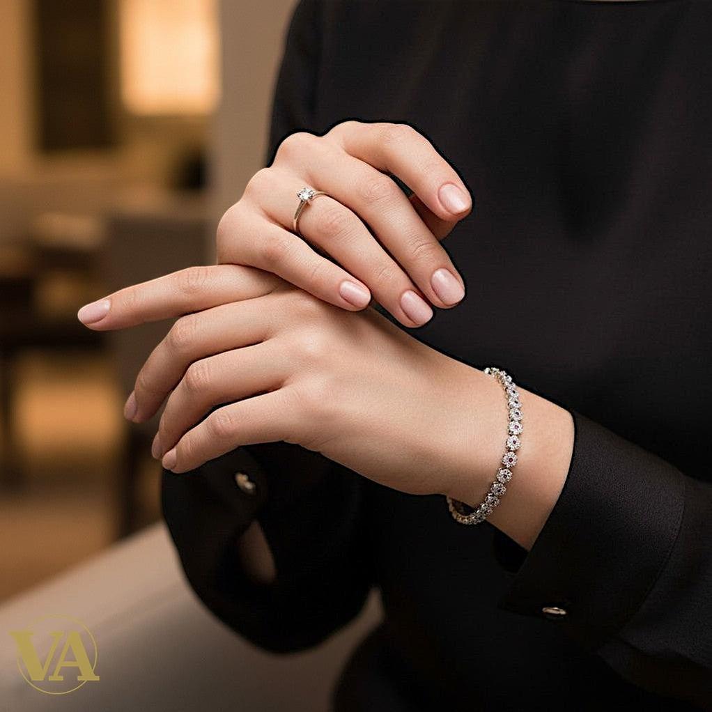 Bracelet Femme Argent 925 Oxydes Roses Vintage