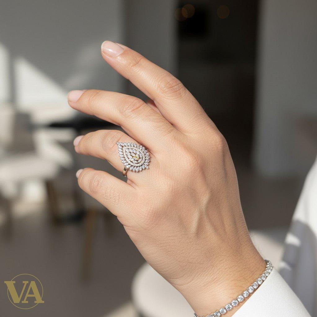 Bague Femme Argent 925 Goutte Pavé Zircons Pétales Bicolore - Argent 925 - Vindicta