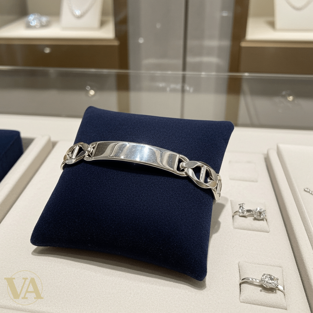 Bracelet Homme Argent 925 – Plaque Lisse & Maille Large - Argent 925 - Vindicta