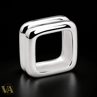 Anneau Homme Argent 925 Rhodié – Double Carré Arrondi