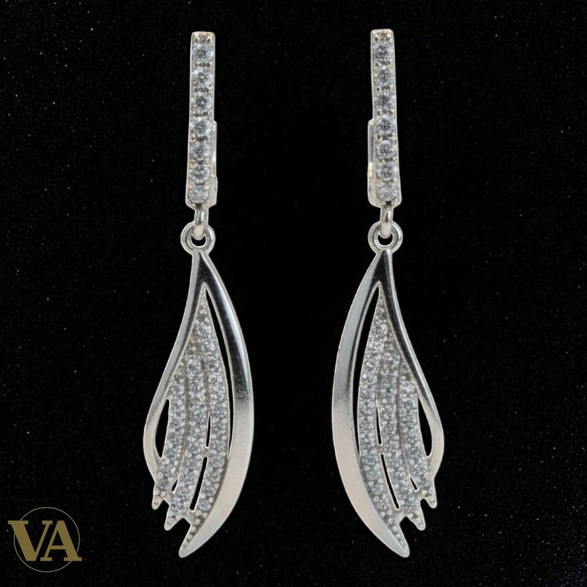 Boucles d'Oreilles Femme Pendantes Argent 925 – Aile Pavée Zirconium | Bijoux Vindicta