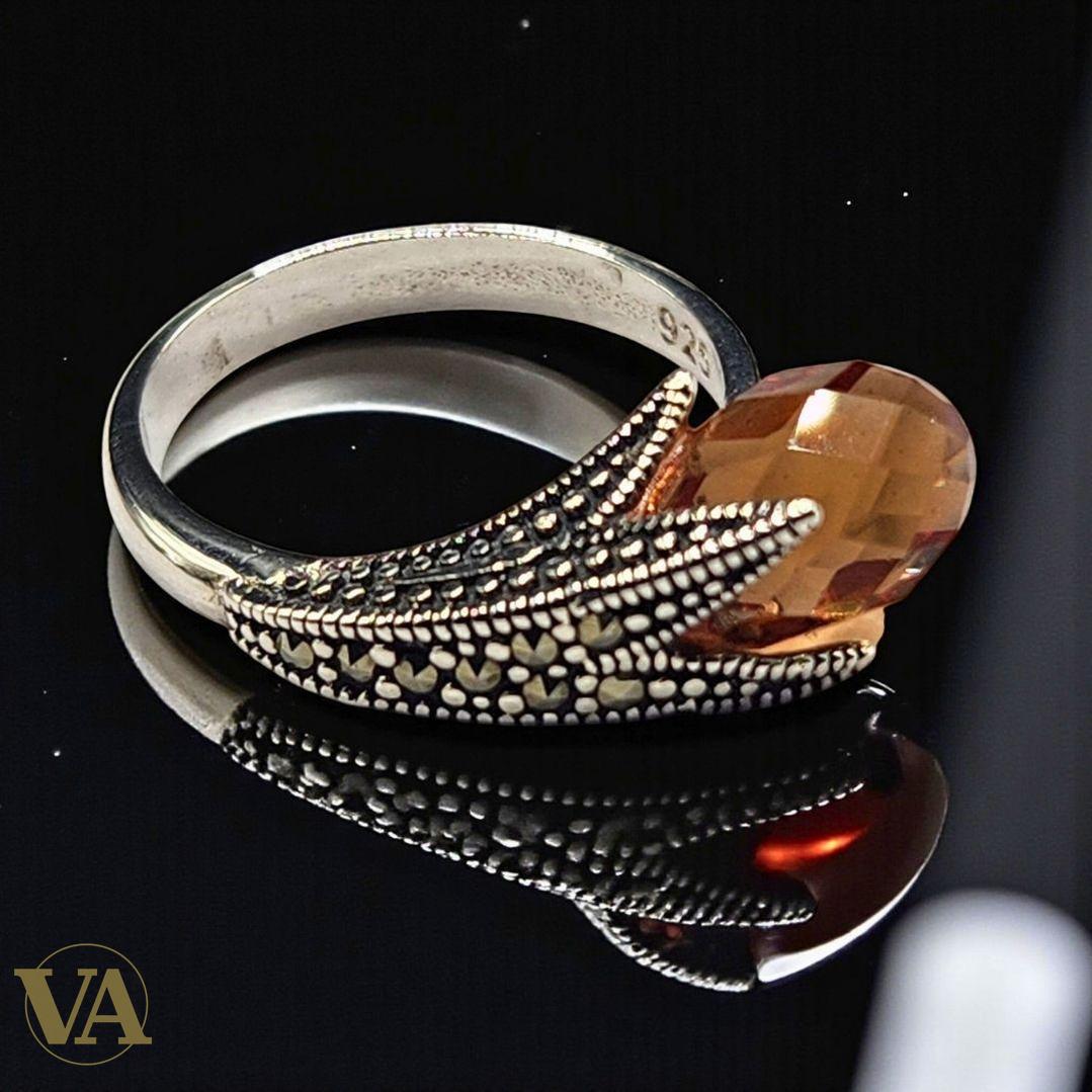 Bague femme en argent 925 avec onyx noir et marcassites – Élégance intemporelle