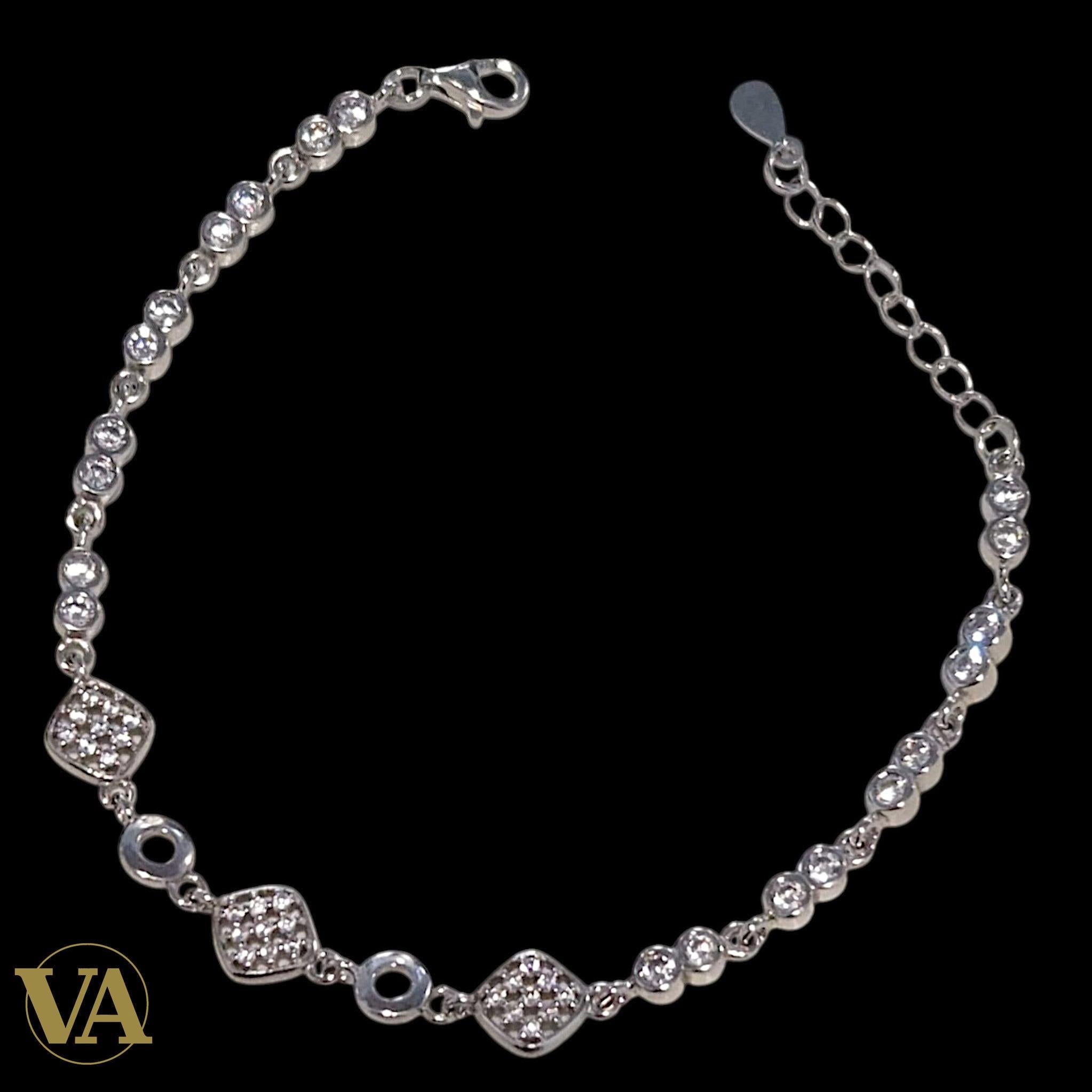 Bracelet femme argent 925 maillons zirconium et pavés carrés