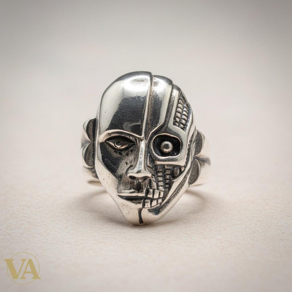 Bague Homme Argent 925 Masque Guerrier Sculpté