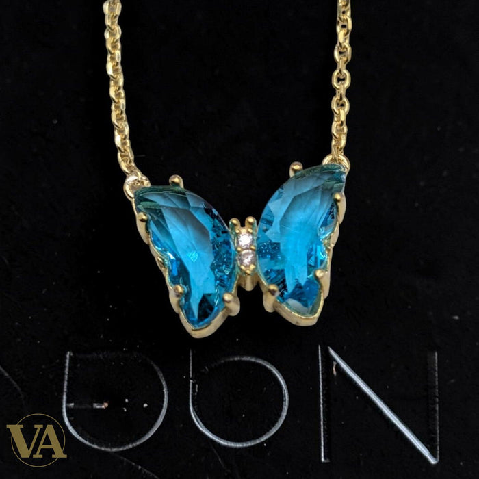 Collier Papillon Vermeil — Topaze Bleue Taille Marquise