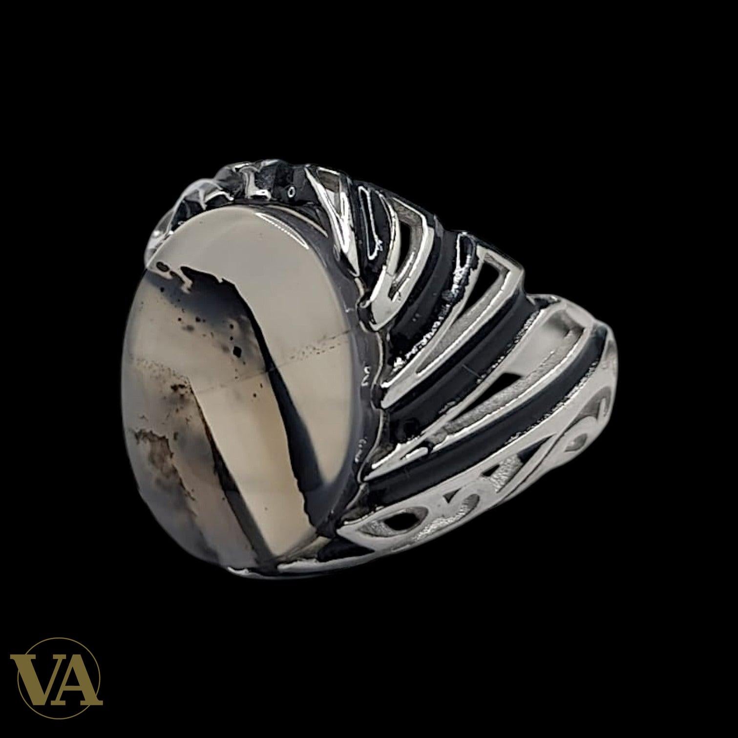 Chevalière Homme Argent 925 Pierre Agate Dendritique-Vindicta : Bijoux Argent 925 Massif, Luxe et Héritage