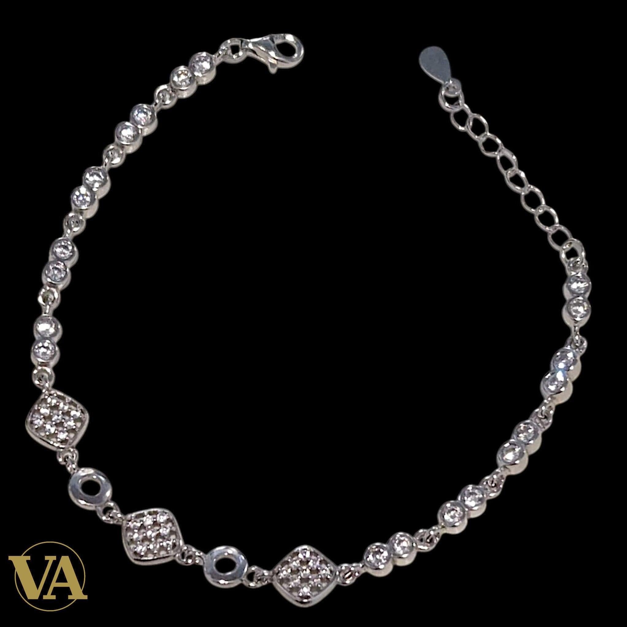 Bracelet femme argent 925 maillons zirconium et pavés carrés | Bijoux Vindicta