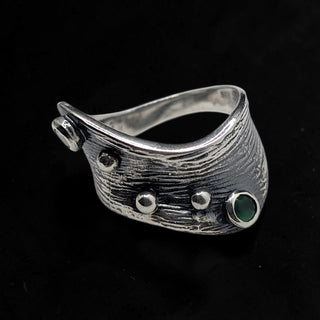 Bague Femme Argent 925 Aventurine Verte – Manchette Texturée