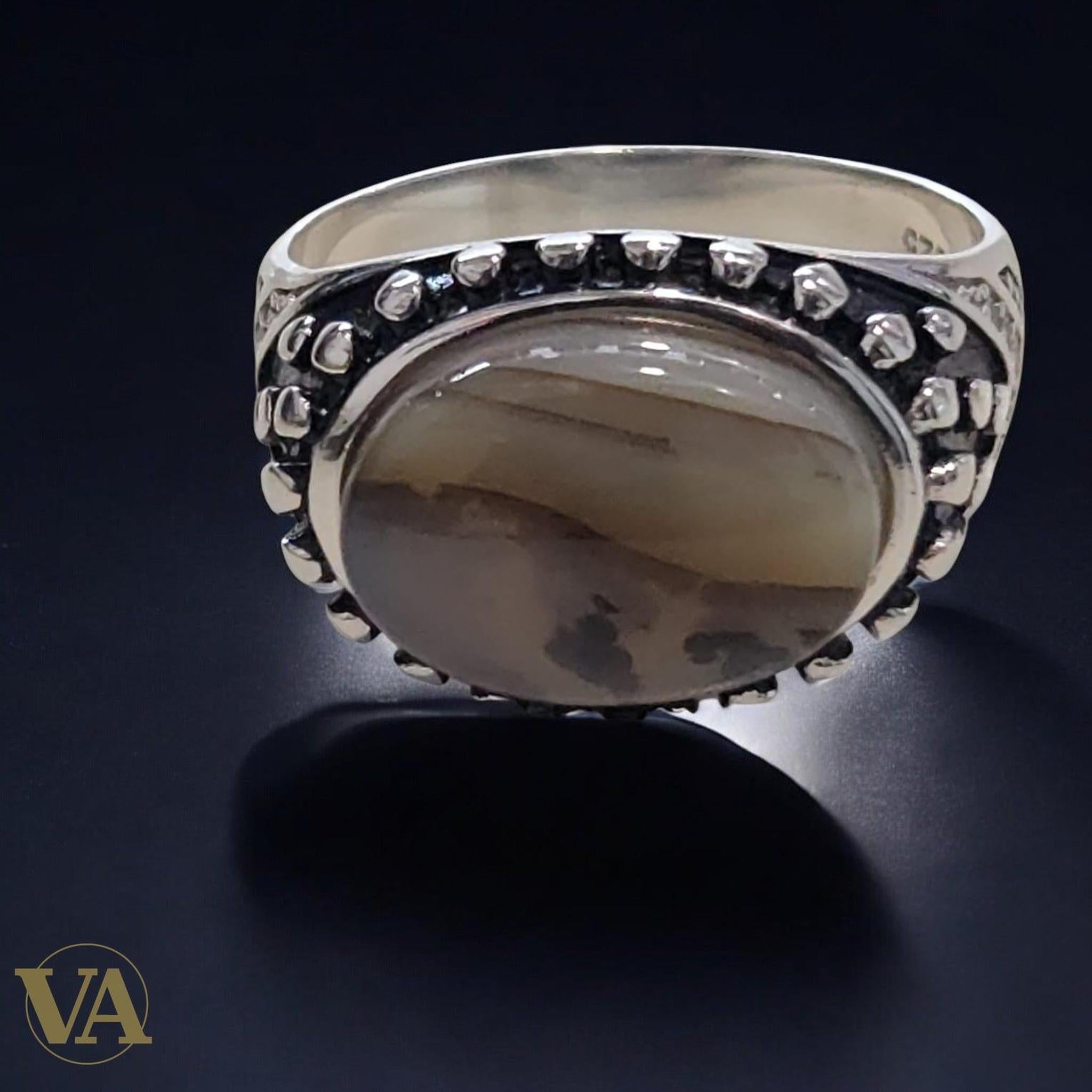 Bague homme argent 925 avec agate ovale naturelle | Bijoux Vindicta