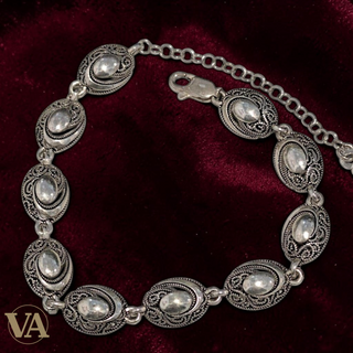 Bracelet Femme Argent 925 Massif – Médaillons Ovales Cisélés Style Oriental
