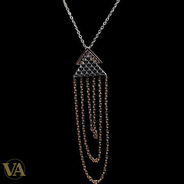 Collier Femme Argent 925 Plaqué Or Rose — Pendentif Double Triangle Pavé Cascade Chaînes