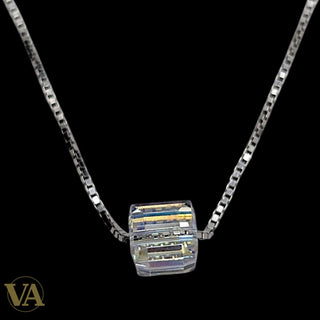 Collier Femme Argent 925 Pendentif Cube Cristal Irisé – Chaîne Vénitienne