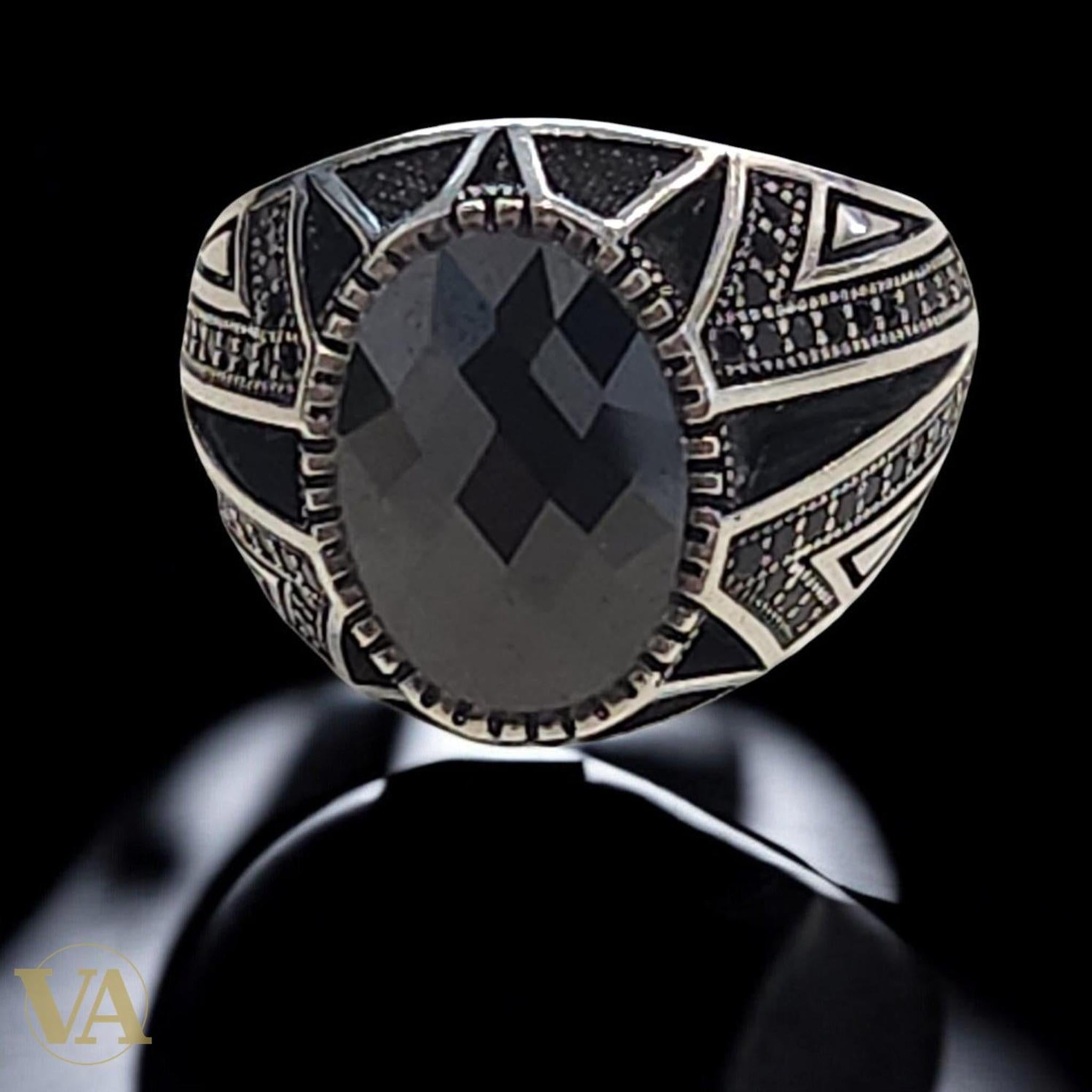 Bague Homme Argent 925 Onyx Noire Facettée – Puissance & Élégance | Bijoux Vindicta