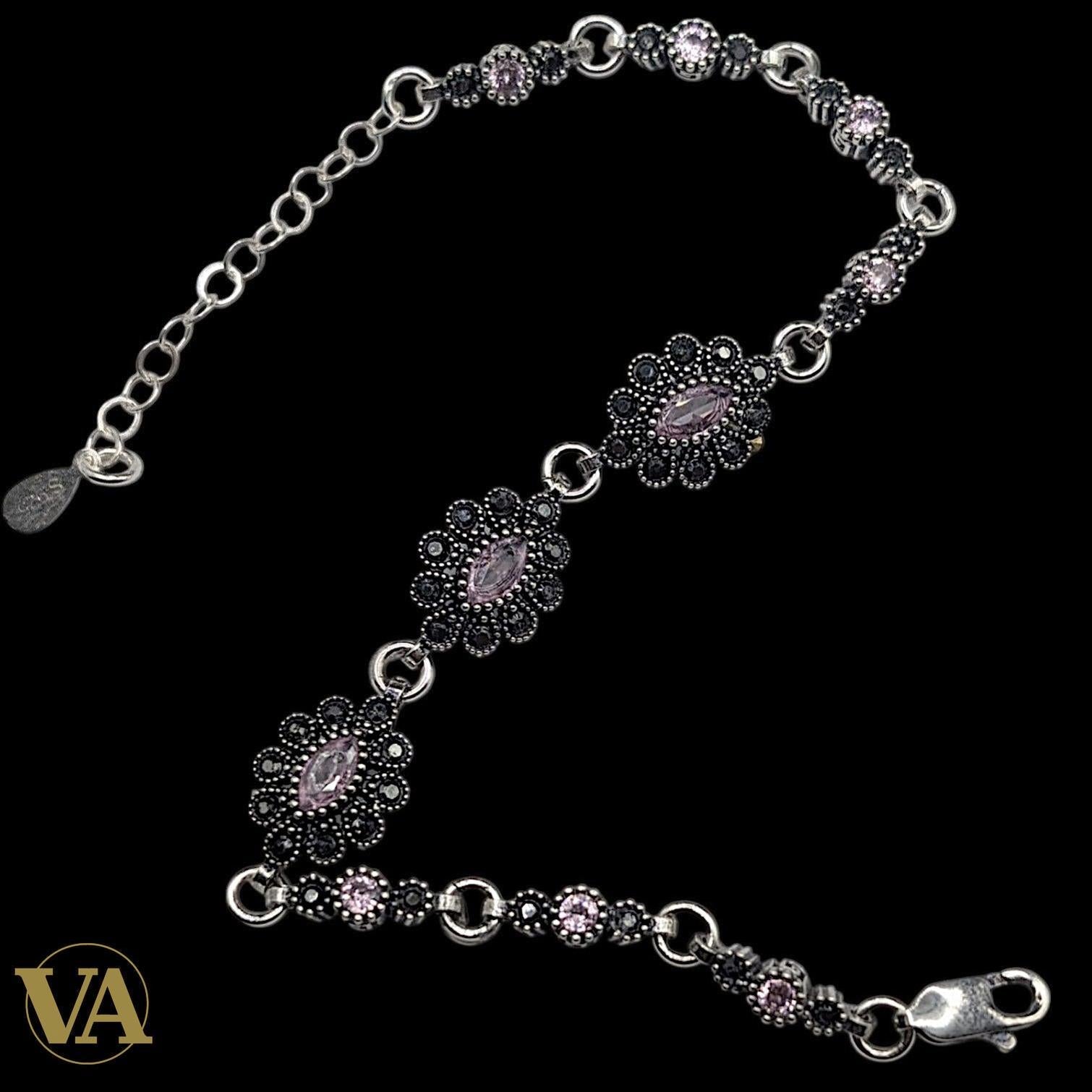 Bracelet Femme Argent 925 Améthyste & Marcassite Vintage