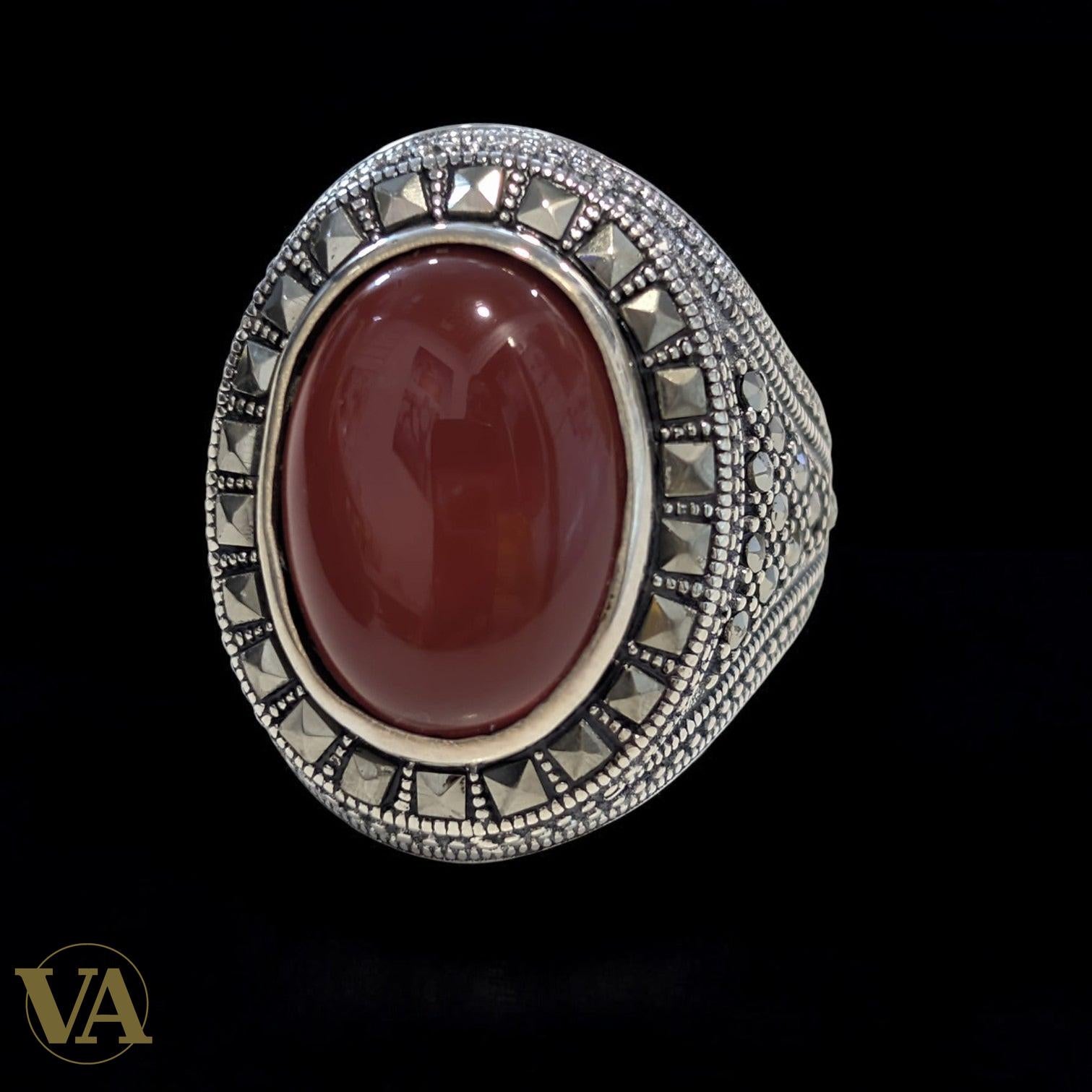 Bague Homme Argent 925 – Cornaline Naturelle Ovale