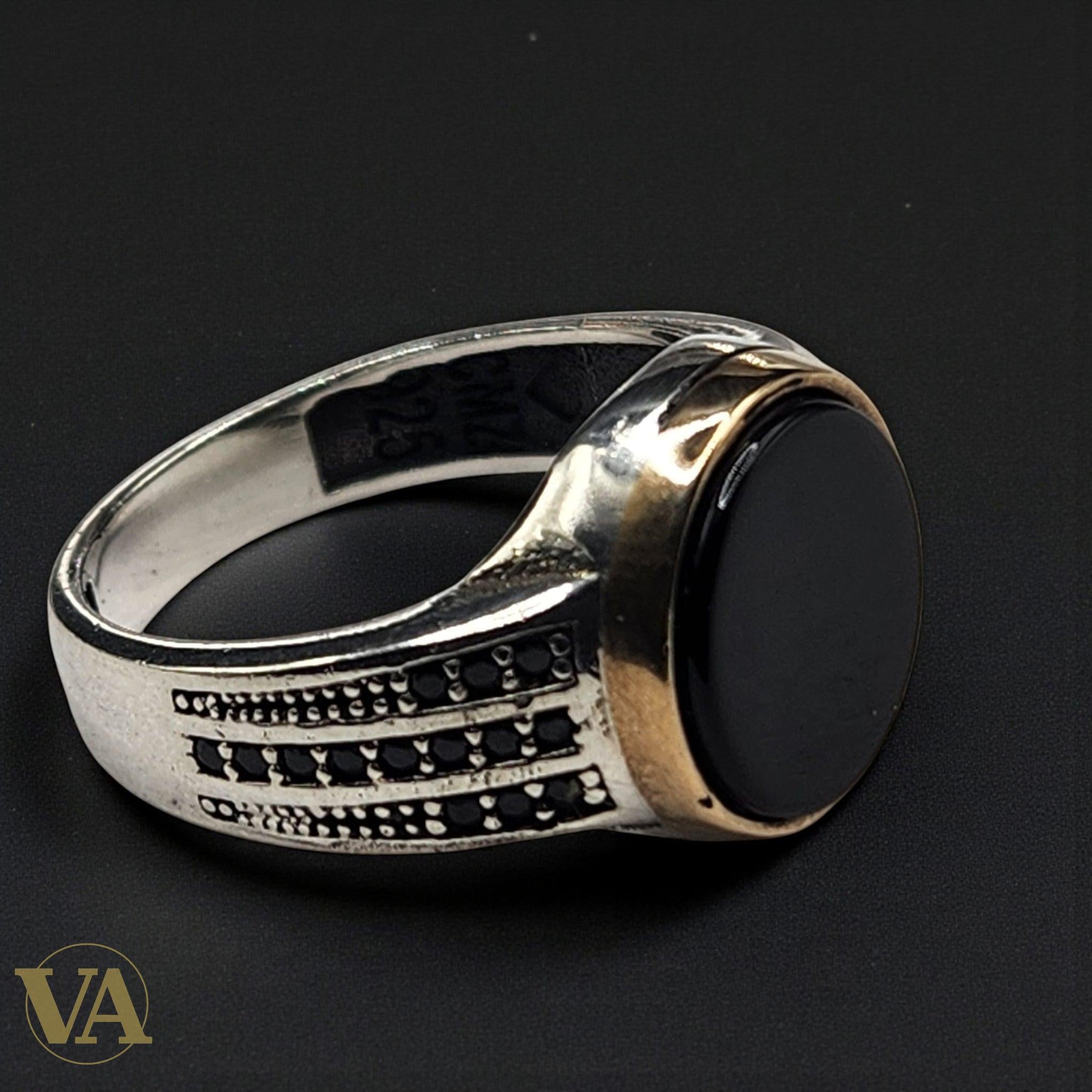 Bague Homme Argent 925 – Onyx noir ovale & détails ciselés
