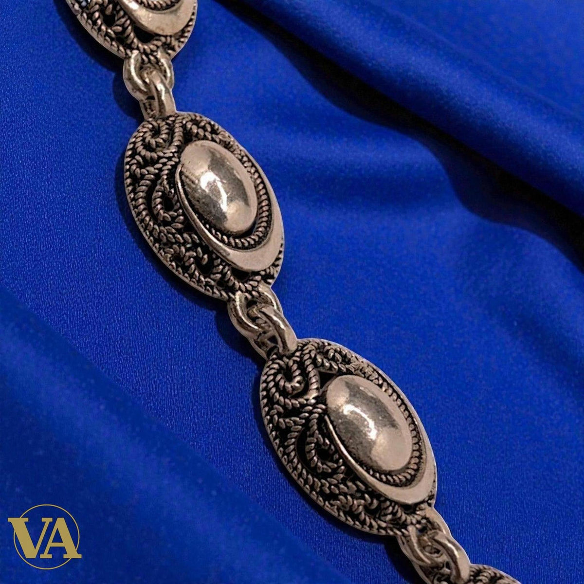 Bracelet Femme Argent 925 Massif – Médaillons Ovales Cisélés Style Oriental