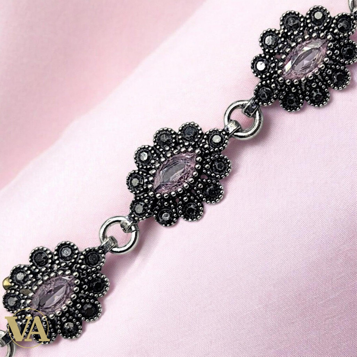 Bracelet Femme Argent 925 Améthyste & Marcassite Vintage