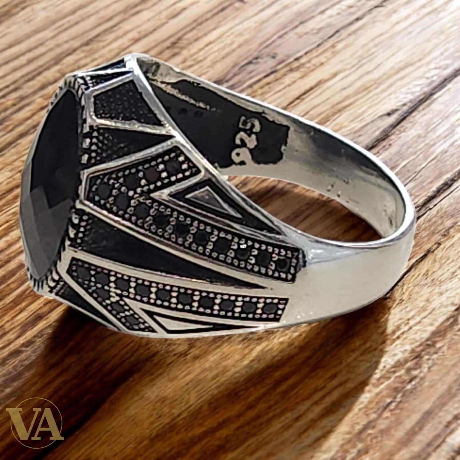 Bague Homme Argent 925 Onyx Noire Facettée – Puissance & Élégance