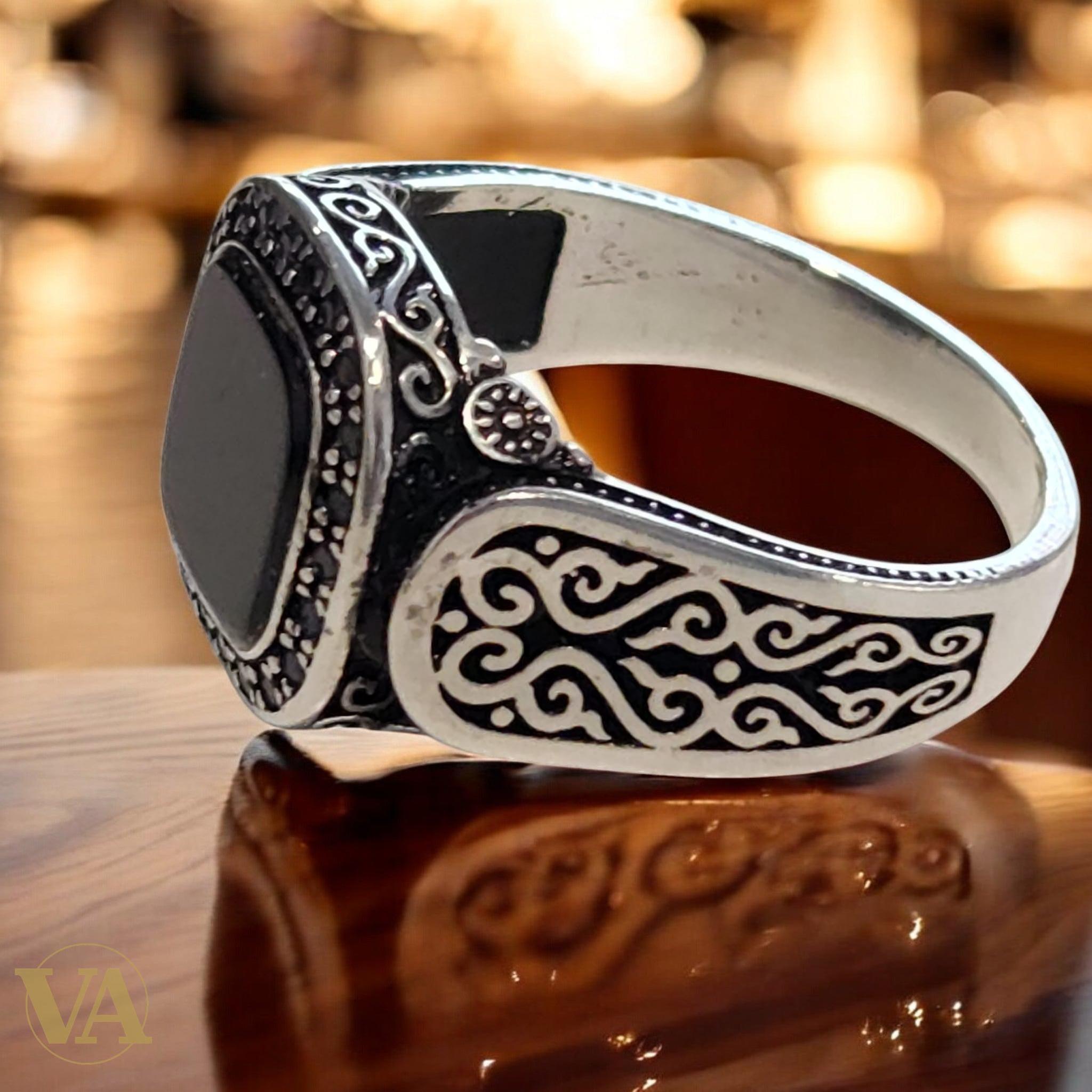 Bague Homme Argent 925 Onyx & Marcassites - Argent 925 - Vindicta