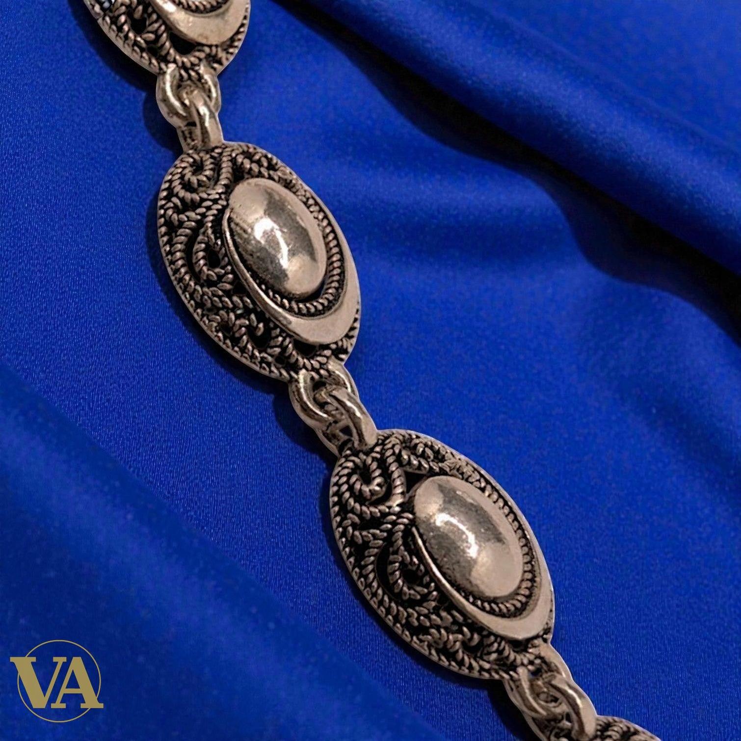 Bracelet Femme Argent 925 Massif – Médaillons Ovales Cisélés Style Oriental | Bijoux Vindicta