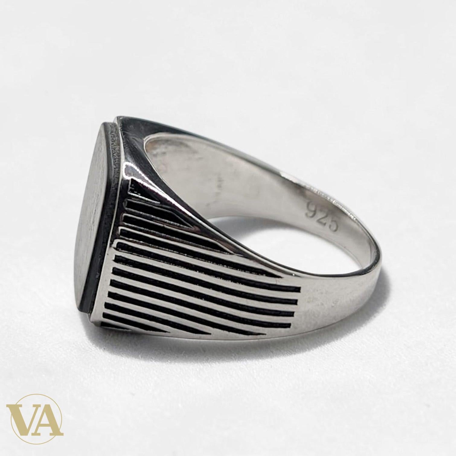 Chevalière Homme Argent 925 Nacre Grise Plateau Carré Flancs Striés - Argent 925 - Vindicta